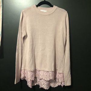 Dusty Pink Lace Trim Sweater
